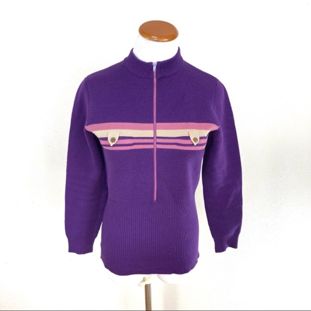 Vintage Obermeyer Purple Knit Sweater Pullover Ski Women's Size‎ Small